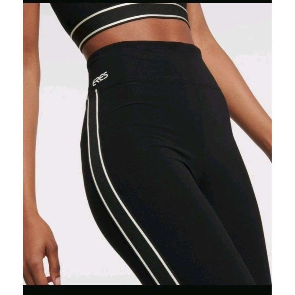 420$ ERES Black Beige Stripe Ankle Leggings   Large Polyamide Spandex High Rise